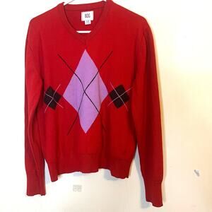 BDG Urban Outfitters Argyle Sweater Sz Small Red Pink Academia Preppy Ivy League